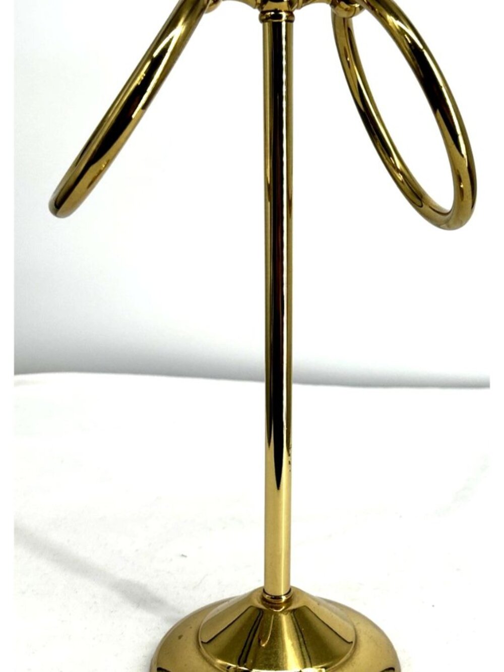 Free Standing Brass Double Ring Hand Towel Holder Hollywood Regency MCM 13"